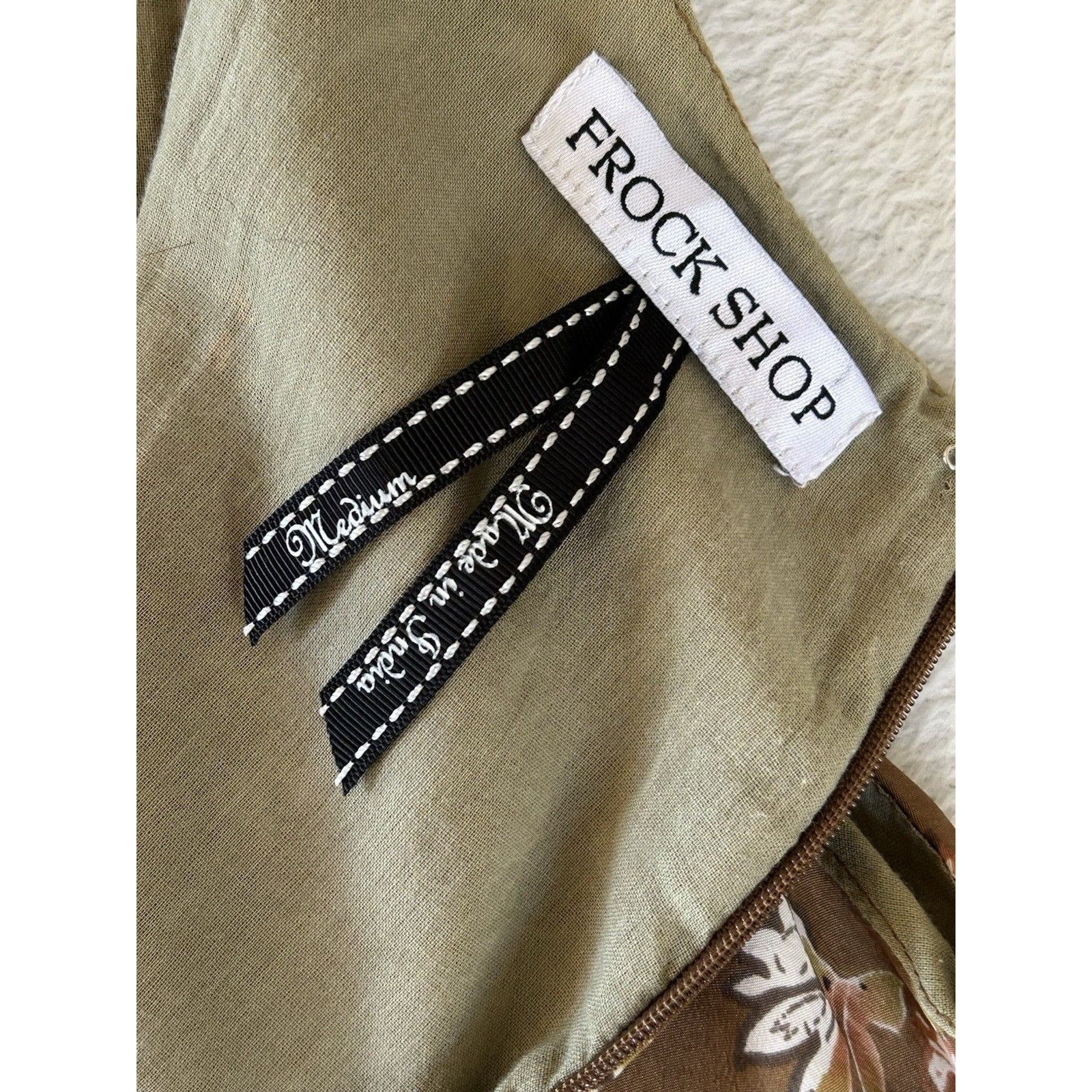 Frock Shop Silk Blend Midi Dress Brown Fairycore Woodland Print Sleeveless Sizem — image 8 of 8